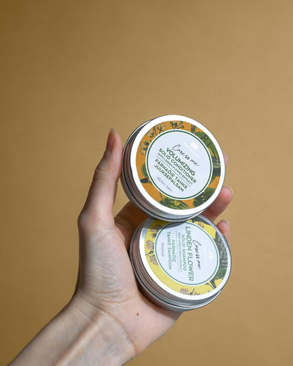 Shampoing et Après Shampoing Solides Tilleul et Bouleau Nordique et leur boîte