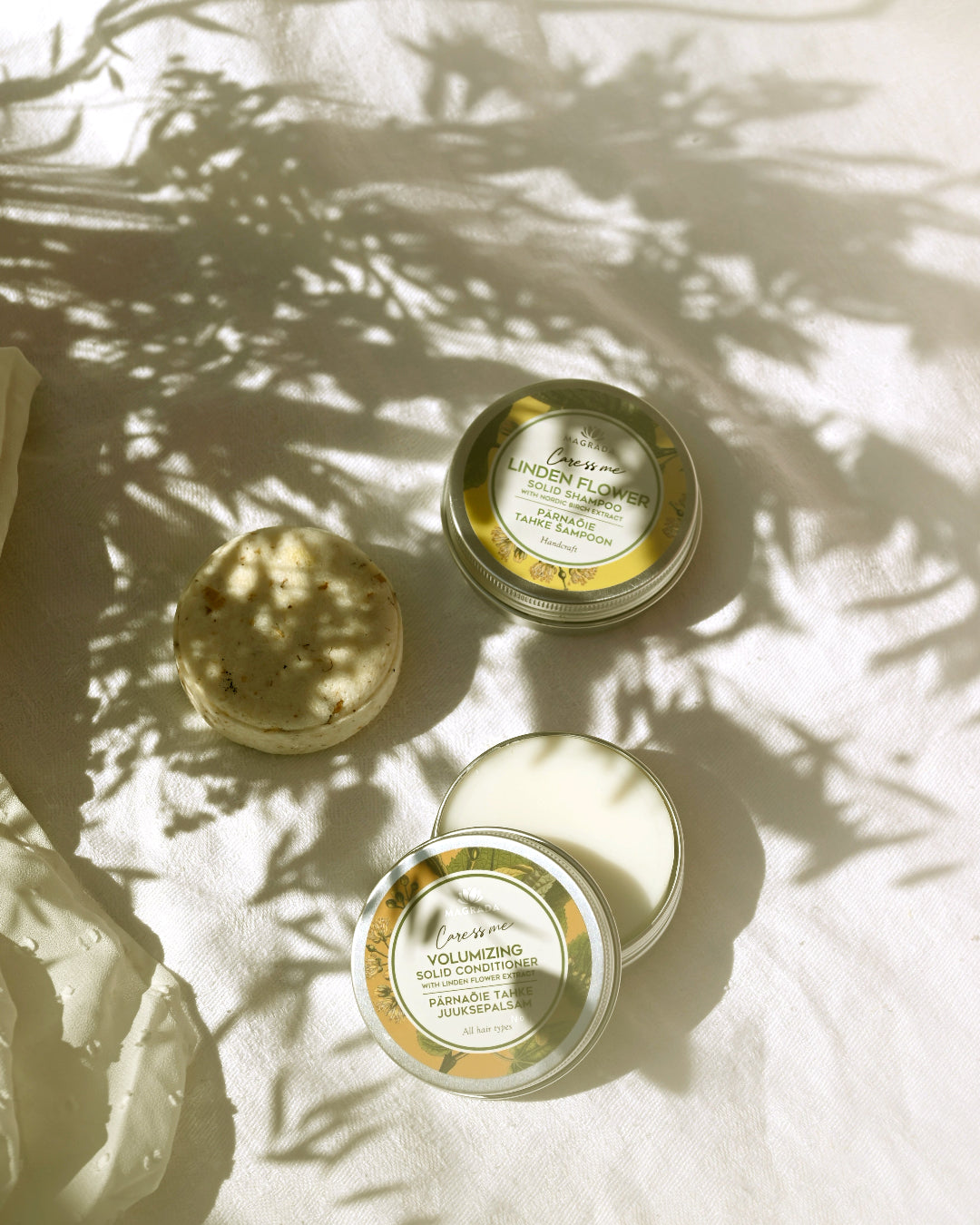 Shampoing et Après Shampoing Solides Tilleul et Bouleau Nordique et leur boîte